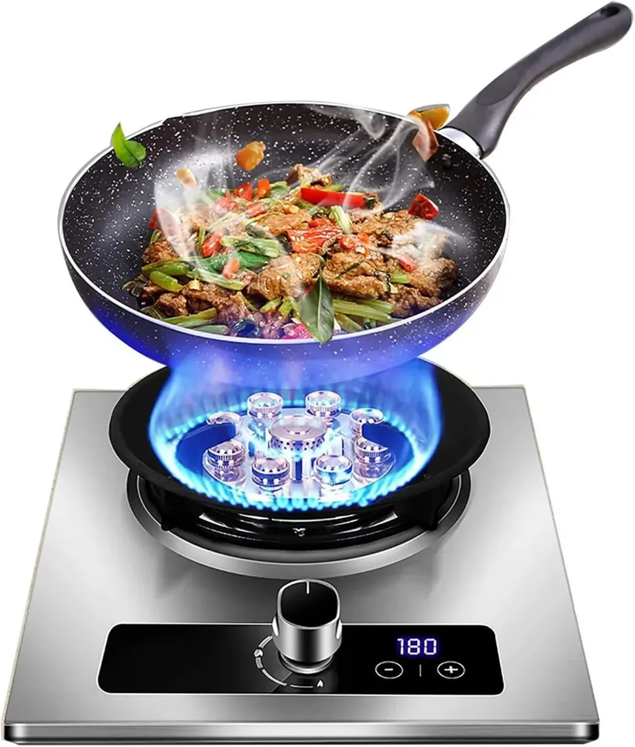 Réchaud à Gaz Portable 7,2 KW avec 9 Brûleurs, Supports en Fonte et Verre Trempé - Idéal pour Camping