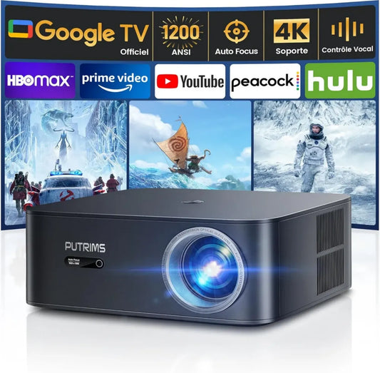 Projecteur 4K Ultra HD 1500 ANSI avec Google TV et Netflix, Bluetooth, WiFi6, Correction Keystone Auto, Voix, Zoom 50%