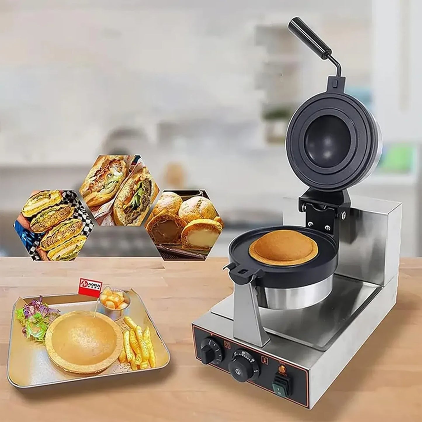 Machine à Gaufres Commerciale Multifonction avec Contrôle de Température 50-300°C pour Burgers et Glaces